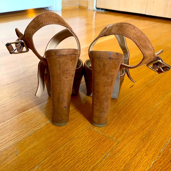 Women Strapped Heel, Open Toe, Brown, Fake Suede,6 - Picture 2 of 8